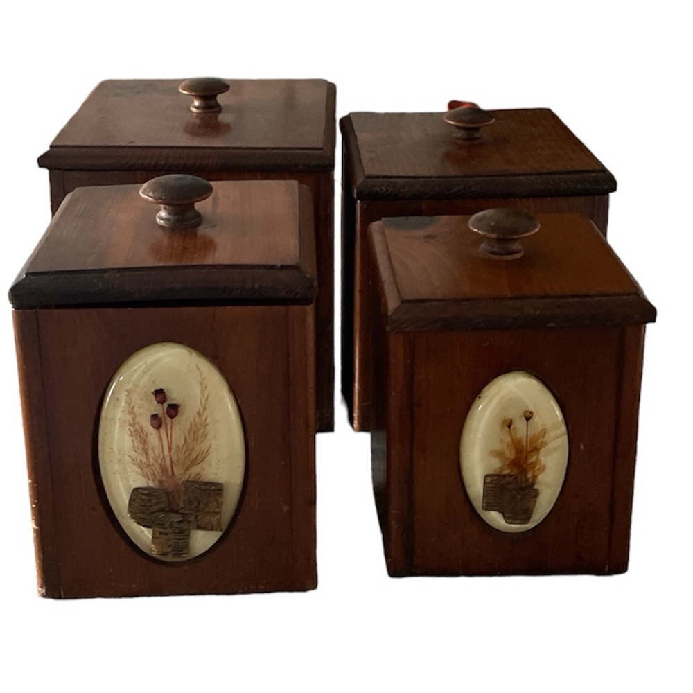 Vintage Rustic Wooden 4 Piece Canister Set - Picture 4 of 9